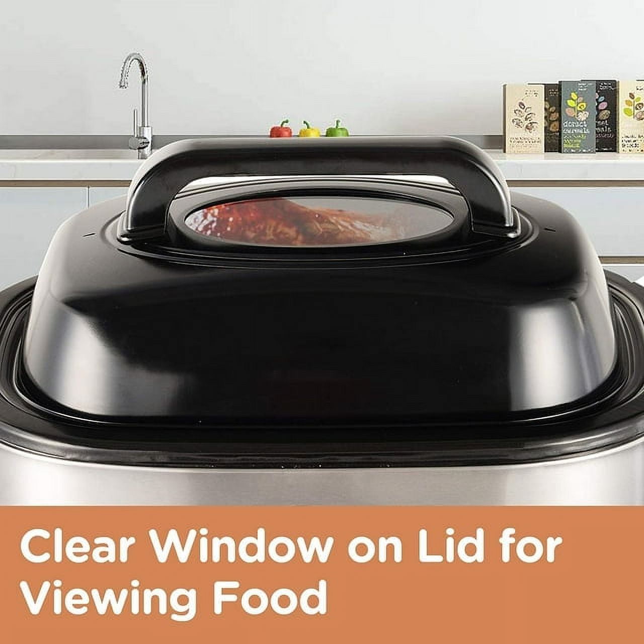 24 Quart Electric Roaster Oven, Stainless Steel Buffet Turkey Roaster Oven with Self-Basting Lid Removable Pan, Silver