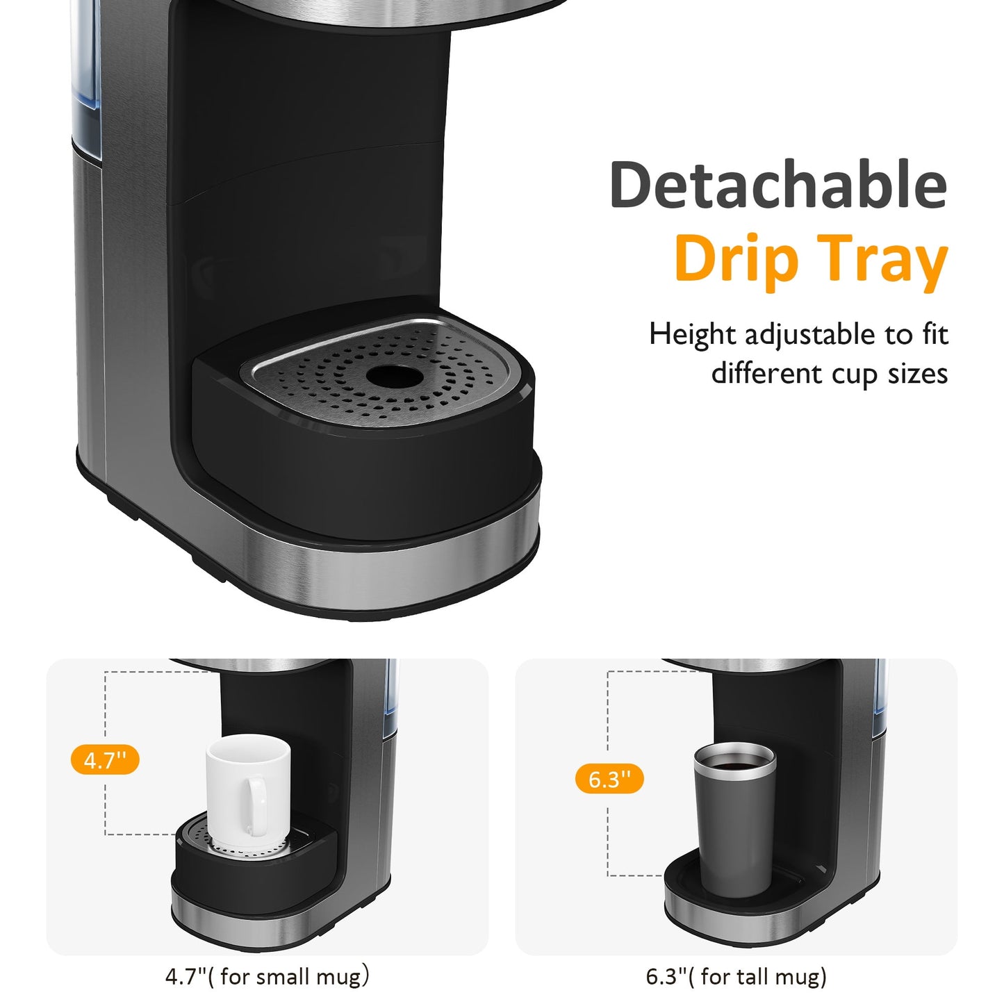 Heynemo 3-in-1 Iced & Hot Coffee Maker, Single Serve Machine - Removable Reservoir - Black