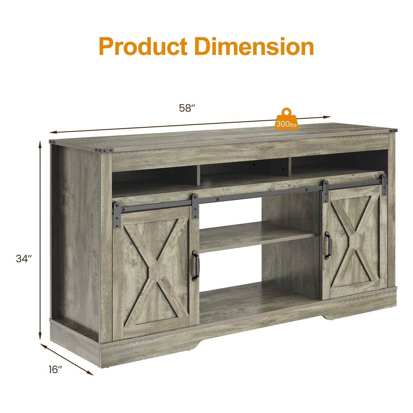 Heynemo Farmhouse TV Stand for 65+ Inch TV, Tall Entertainment Center with Storage Cabinets and Sliding Barn Doors, Mid Century Modern Media TV Console Table for Living Room (Light Rustic Oak)