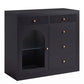 May in Color Black Extendable Vanity with LED Lights, Rotatable L?Shaped Makeup Vanity Desk, 5 Drawers & Arched Glass Cabinet, Multi?Purpose Desk for Working, Studying, Drawing, Sewing, Nail Care