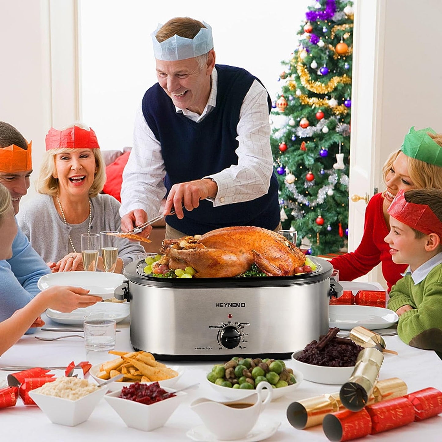 Superjoe 24QT Silver Electric Roaster Oven, Stainless Steel, Self-Basting Lid Removable Insert Pot for Gathering and Dining