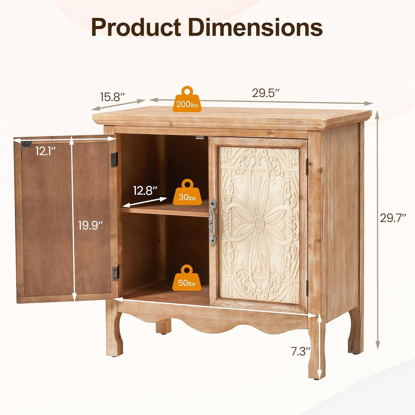 May in Color 2-Door Storage Cabinet, Accent Buffet Sideboard Cabinet, for Hallway, Dining Room, Living Room, Entryway, Natural