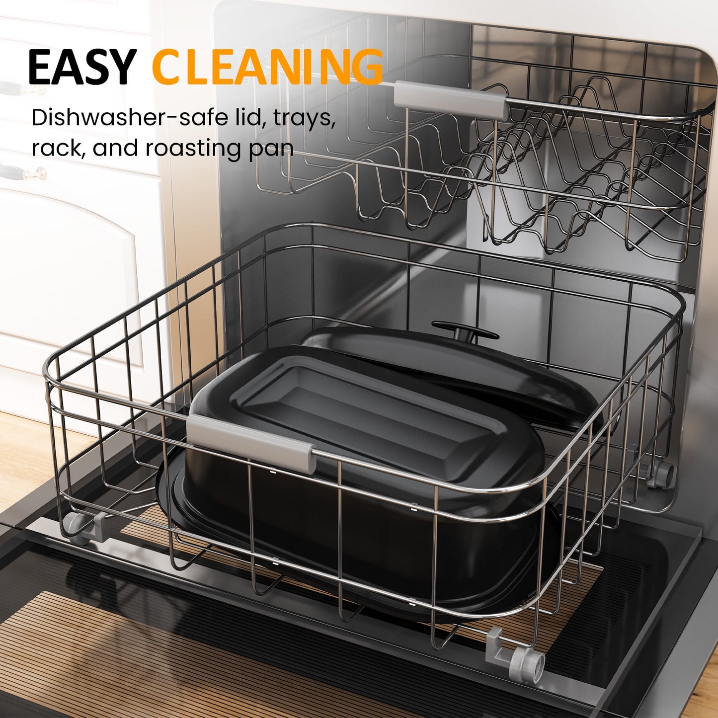 Sunvivi Electric Roaster Oven, 20 QT Roaster with 3 Compartments and Self-Basting Lid, Turkey Roaster Oven with 150-450?¡ãF Full-Range Temperature Control, Removable Pan & Rack, Silver