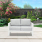 Superjoe Outdoor 2-Seat Patio Aluminum Loveseat Sofa Couch Furniture with Light Grey Cushions, White