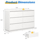 May in Color 6 Drawer Dresser with Charging Station for Bedroom, White