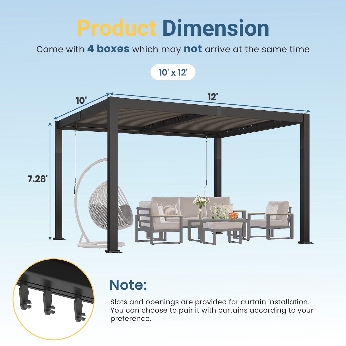 Heynemo 10'x12' Adjustable Louvered Pergola, Metal Hardtop Pergola with Adjustable Roof, Heavy-Duty Outdoor Pergola for Patio, Deck, Garden, Yard, Black