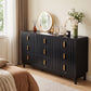 Heynemo Fluted Chest of 9 Drawers, Black Modern 9 Drawer Dresser with Gold Metal Handles, Wide Storage Dresser Cabinet for Bedroom Living Room