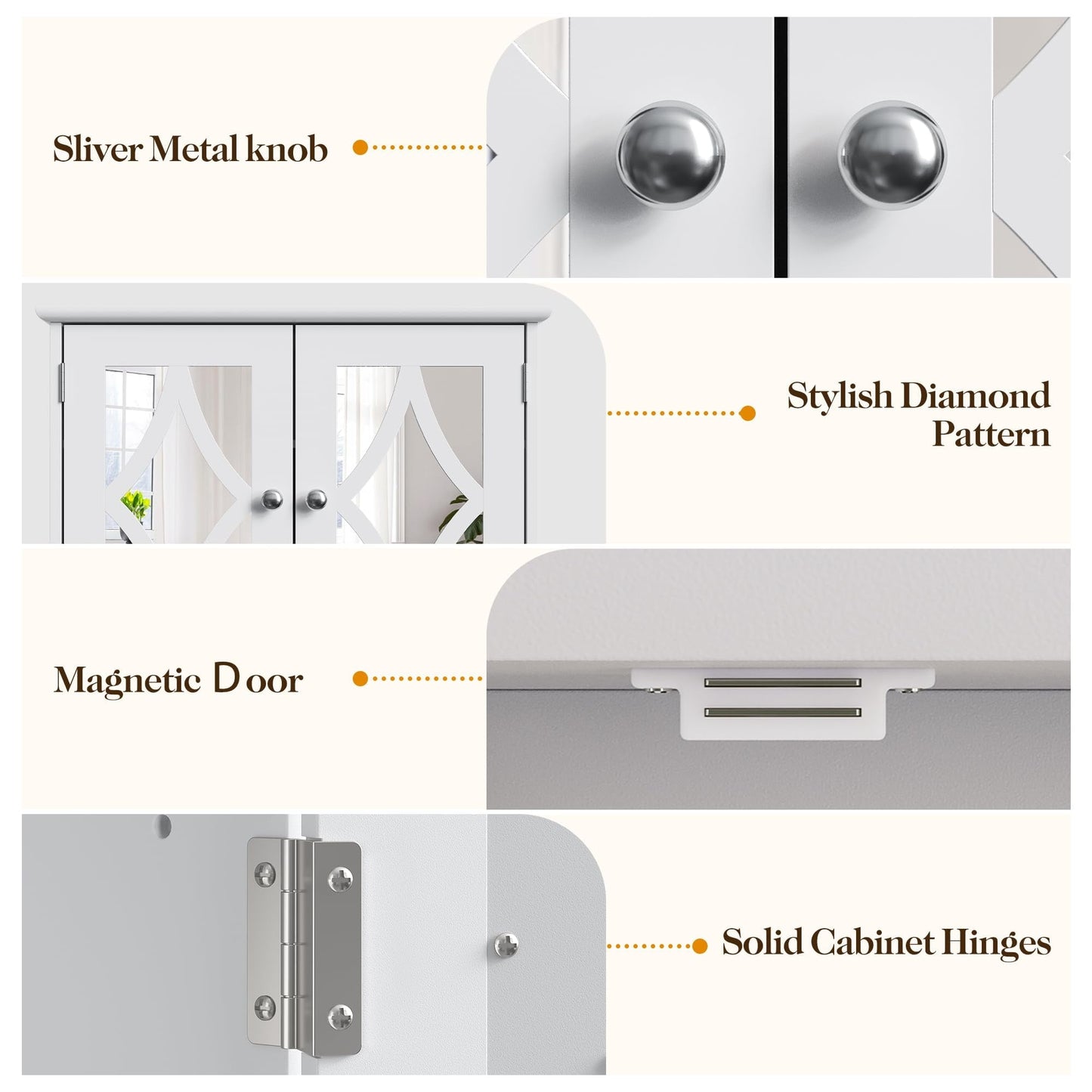RoyalCraft Bathroom Medicine Cabinet with Mirror, Vanity Wall Mounted Storage Cabinet with Adjustable Shelves and Towel Bar, Hanging Wall Cabinet for Bathroom, Laundry, Living Room, White