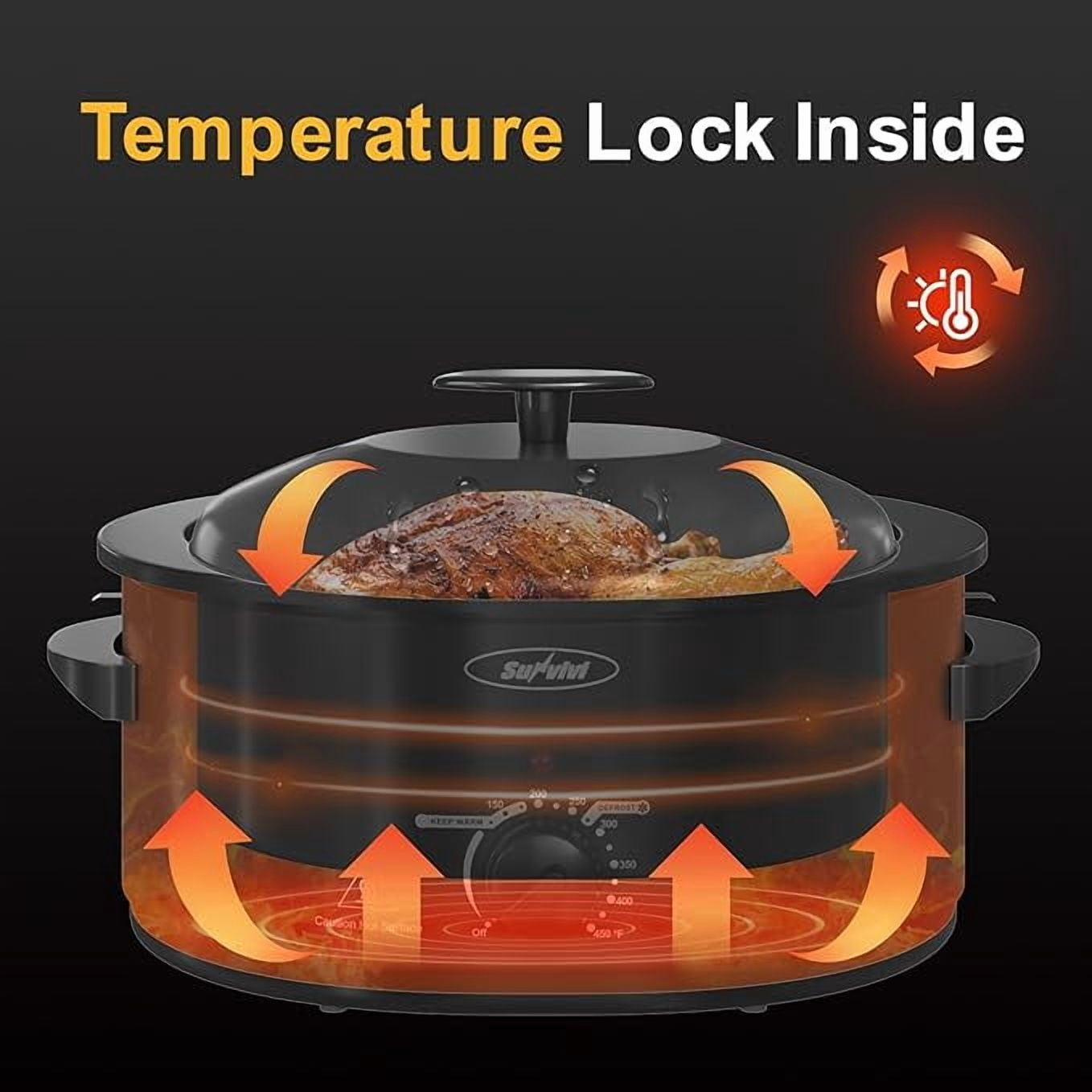 Superjoe 8-Quart Roaster Oven with Self-Basting Lid, Electric Turkey Roaster Oven with Removable Pan and Rack, Stainless Steel, Black