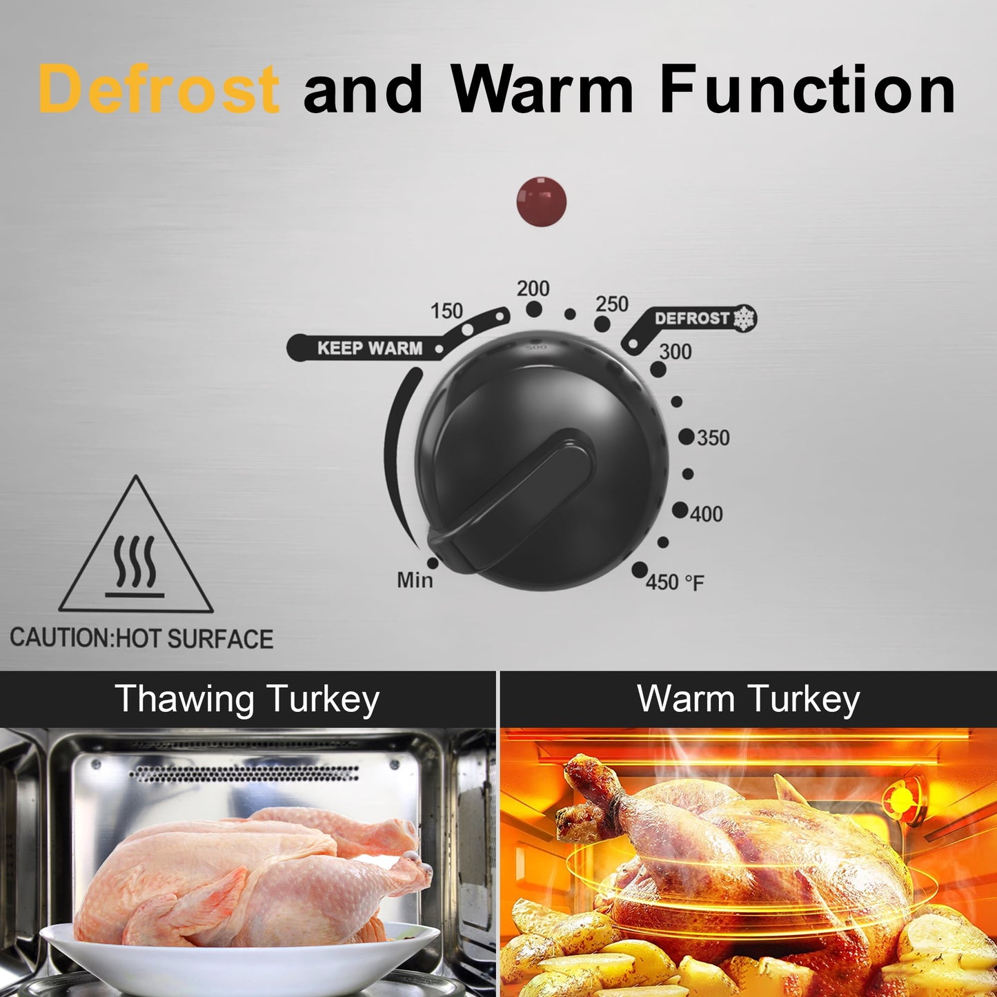 Royalcraft 18 Quart Roasting Oven with Self-Basting Lid Removable Pan, 150 to 450F Temperature Control Cool-Touch Handles,Silver