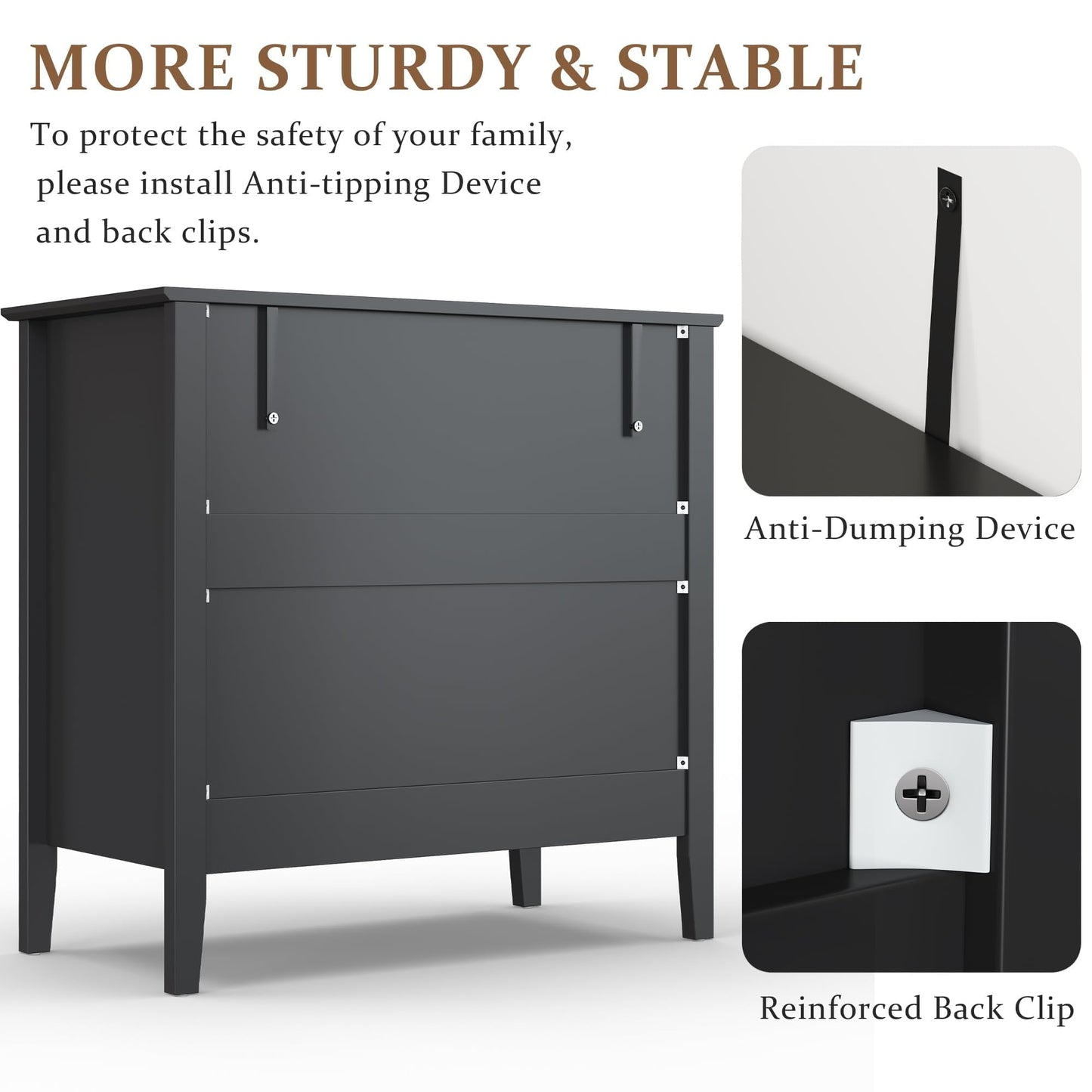 32" Black Fluted Dresser Nightstand, Wide Modern 3 Drawer Wooden Chest, Large Painted Storage Cabinet, for Bedroom, Closet, Hallway, Entryway