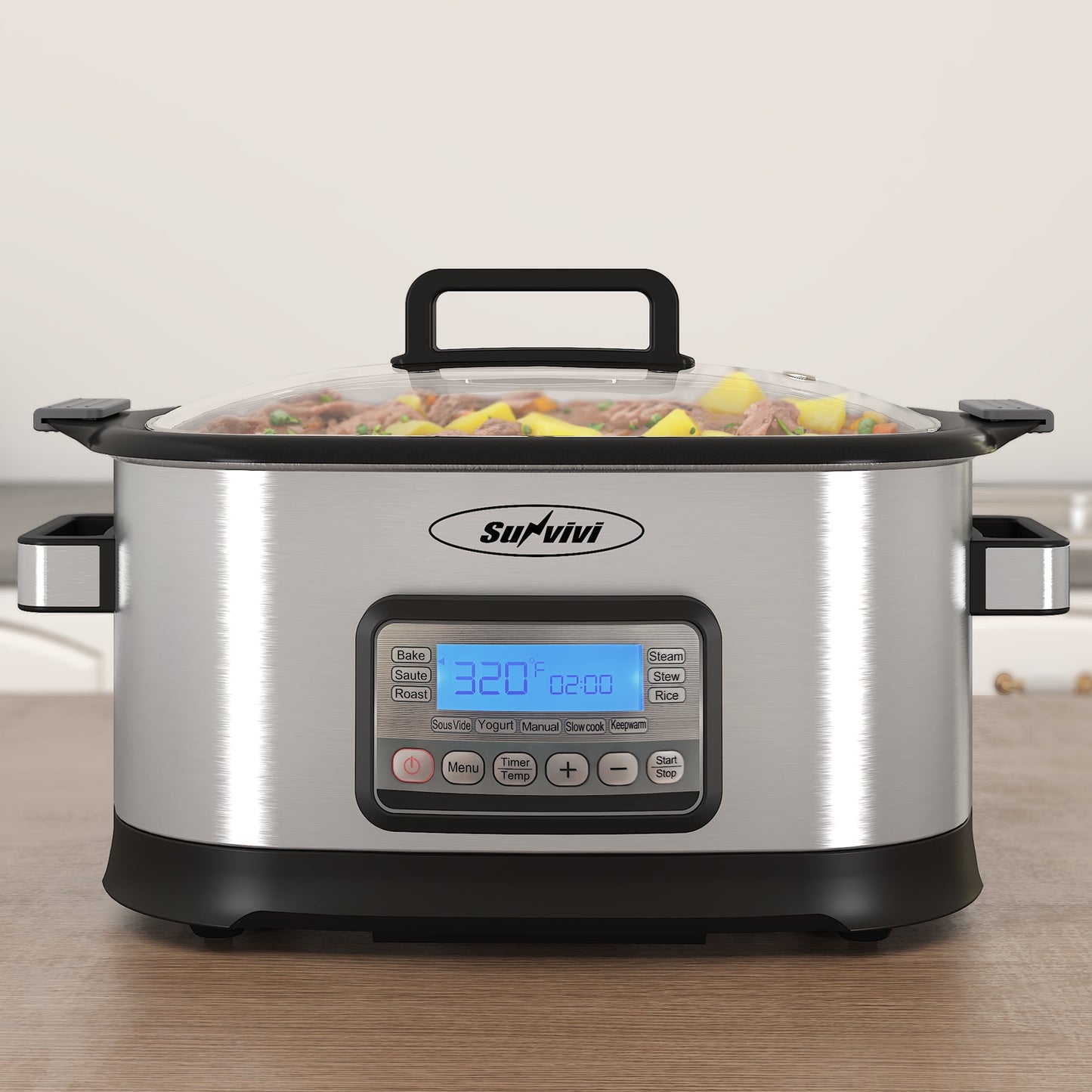 Sunvivi 6.5 Quart Slow Cooker,11 in 1 programmable Multi-Cooker Food Warmer with Digital Timer, Temp Control