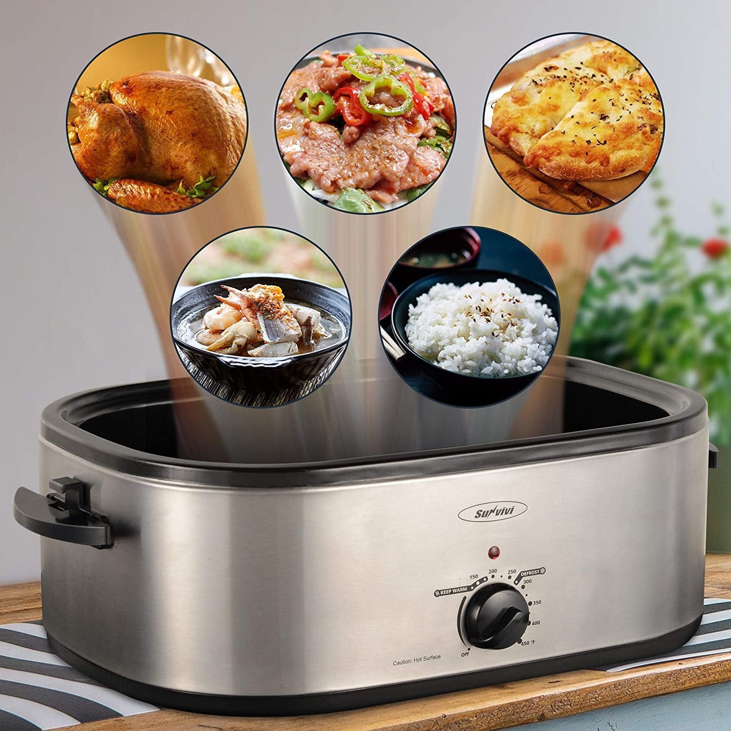 Superjoe 20 Quart Electric Roaster Oven with Self-Basting Lid & Removable Pan,Stainless Steel,Sliver,1 PCS