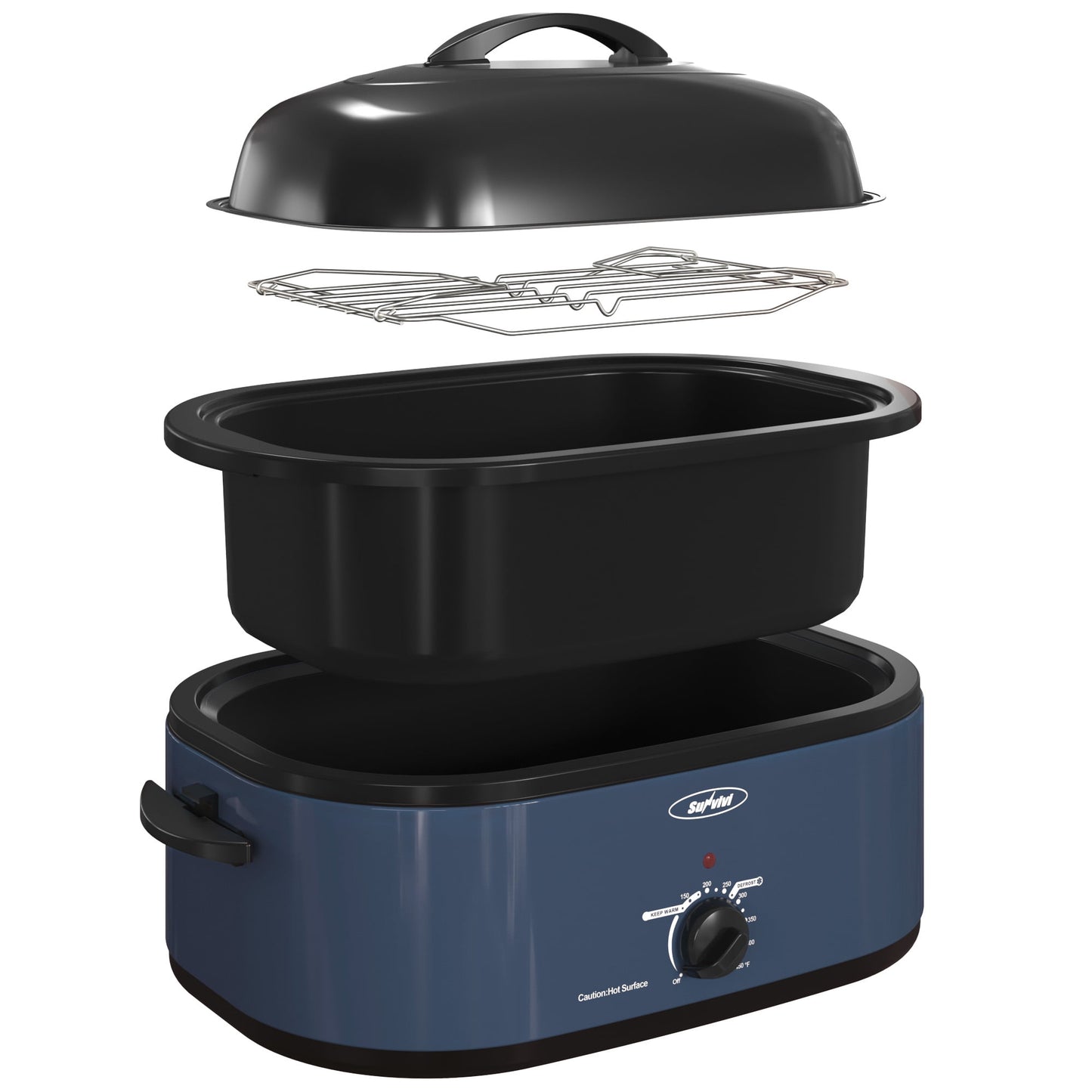 Sunvivi 18QT Roasting Oven with Self-Basting Lid Removable Pan, 150 to 450F Temperature Control Cool-Touch Handles,Blue