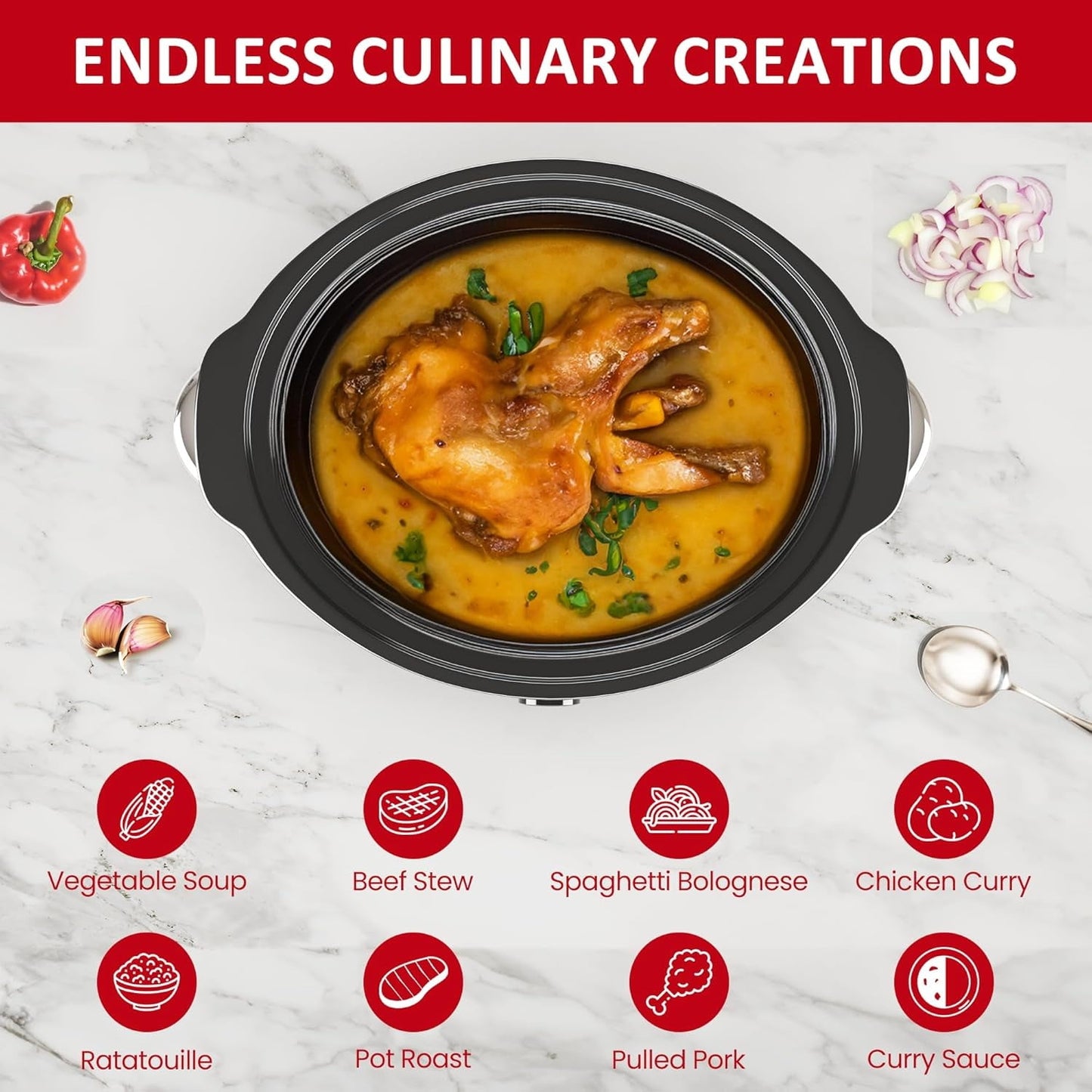 Superjoe 4 QT Slow Cooker, Buffet Server and Warmer with 3 Heating Modes, Compact Slow Cooker, Dishwasher-Safe Removable Ceramic Pot & Tempered Glass Lid, Stainless Steel, Stainless Steel