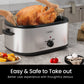 Sunvivi Roaster Oven with Self-Basting Lid, 18qt Electric Roaster with Removable Pan & Rack, Turkey Roaster Oven with Defrost & Warm Function, Stainless Steel, Silver