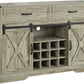 Superjoe 52" Buffet Storage Cabinet Farmhouse Sideboard w/12 Removable Wine Rack & Drawers, Rustic Coffee Bar Cabinet w/Glass Rack & Sliding Barn Door, Dark Grey