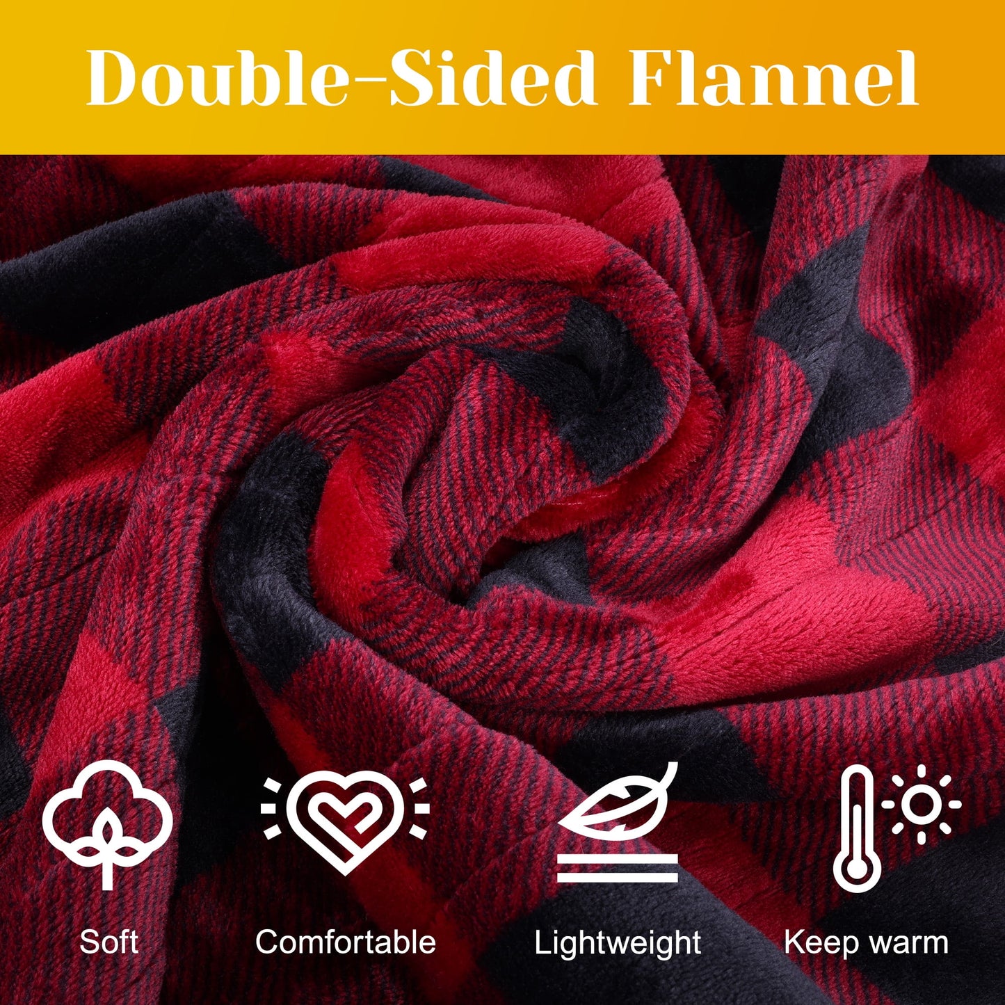 Superjoe Electric Throw Heated Blanket, Double-Layer Flannel, 4 Heat Settings and Auto-off, 60" x 50", Red Plaid