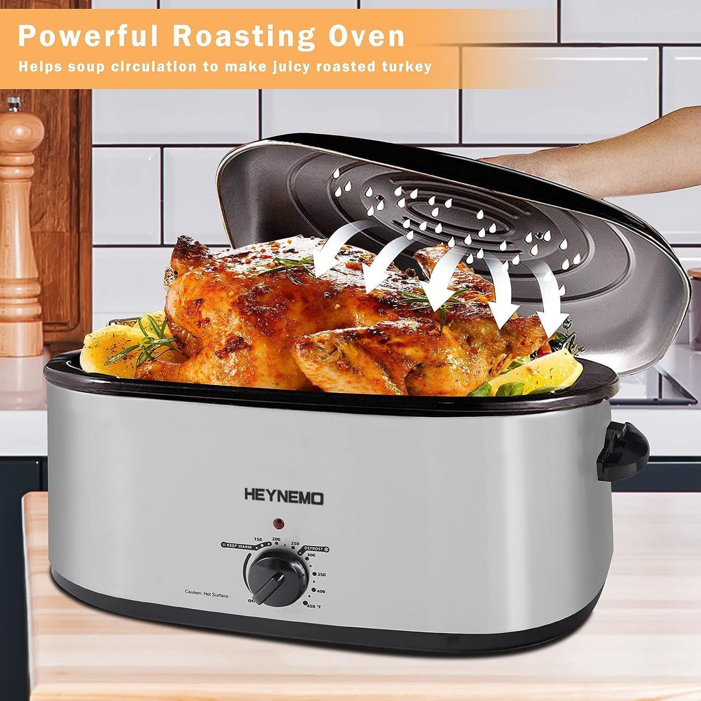 Superjoe 20 Quart Electric Roaster Oven with Self-Basting Lid & Removable Pan,Stainless Steel,Sliver,1 PCS