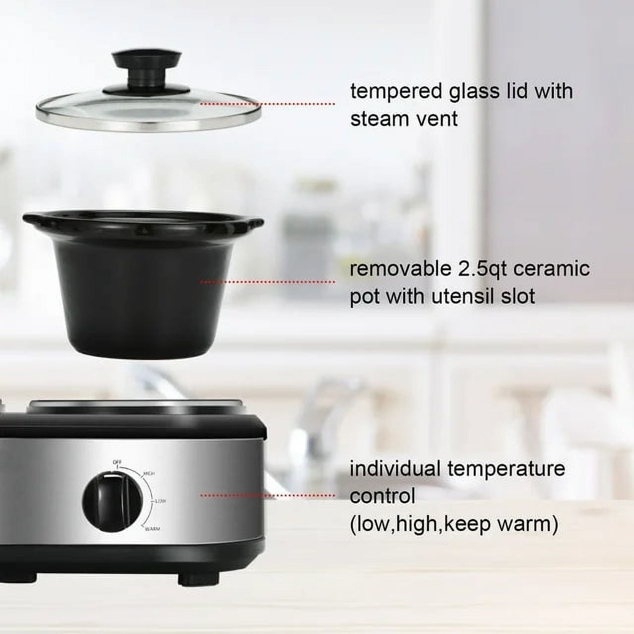 Cozy Home Superjoe 2.5 qt Dual Pot Stainless Steel Crock Electric Slow Cooker