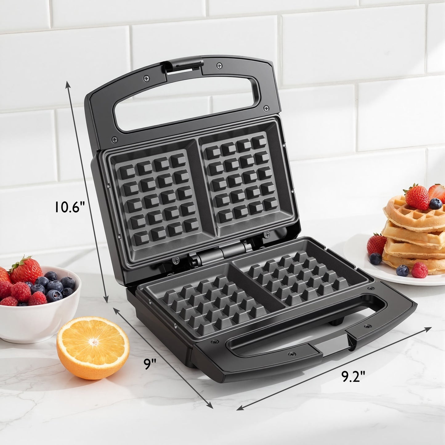 Heynemo Electric Belgian Waffle Maker, 2 Slices Waffle Iron, Nonstick Plates, Indicator Light, Cool Touch Handle, Vertical Storage, Easy to Clean, Silver