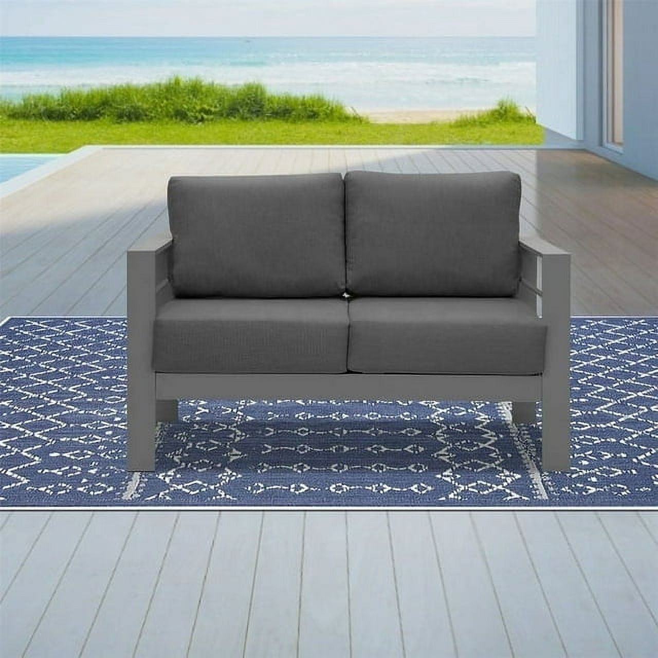 Superjoe Outdoor 2-Seat Patio Aluminum Loveseat Sofa Couch Furniture with Light Grey Cushions, Grey