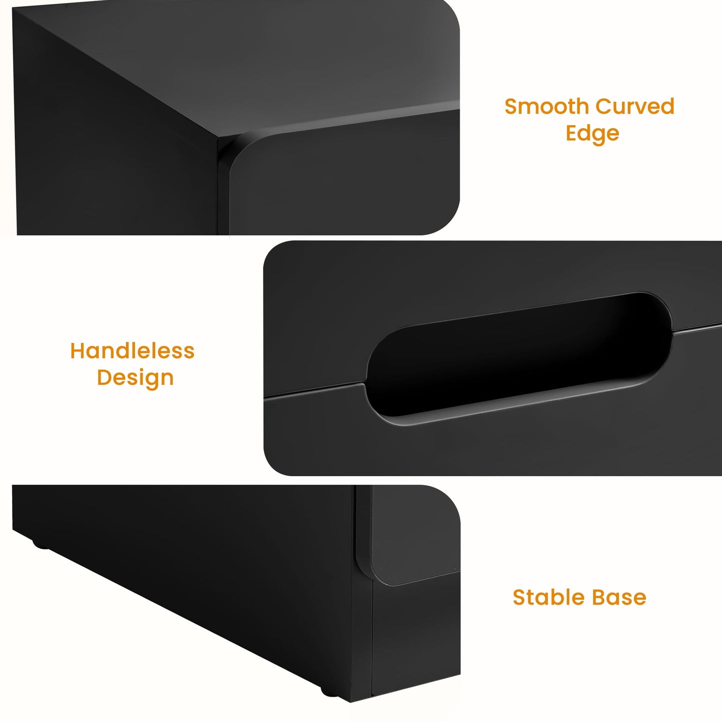 Heynemo Handless Nightstand with 2 Drawers, Modern End Table for Bedroom, Living Room, Hallway, Black