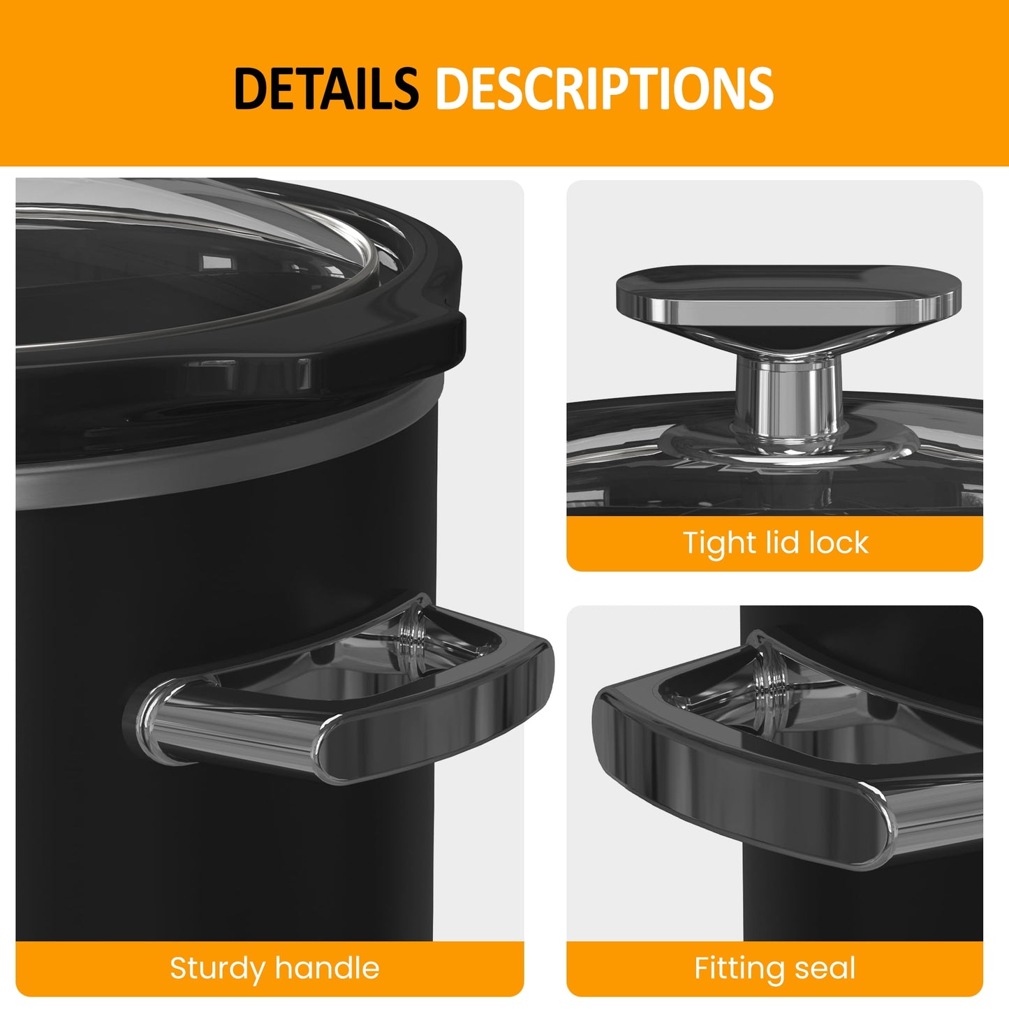 2QT Small Slow Cooker with Removable Ceramic Pot, 3 Heating Settings, Dishwasher-Safe Glass Lid, Black