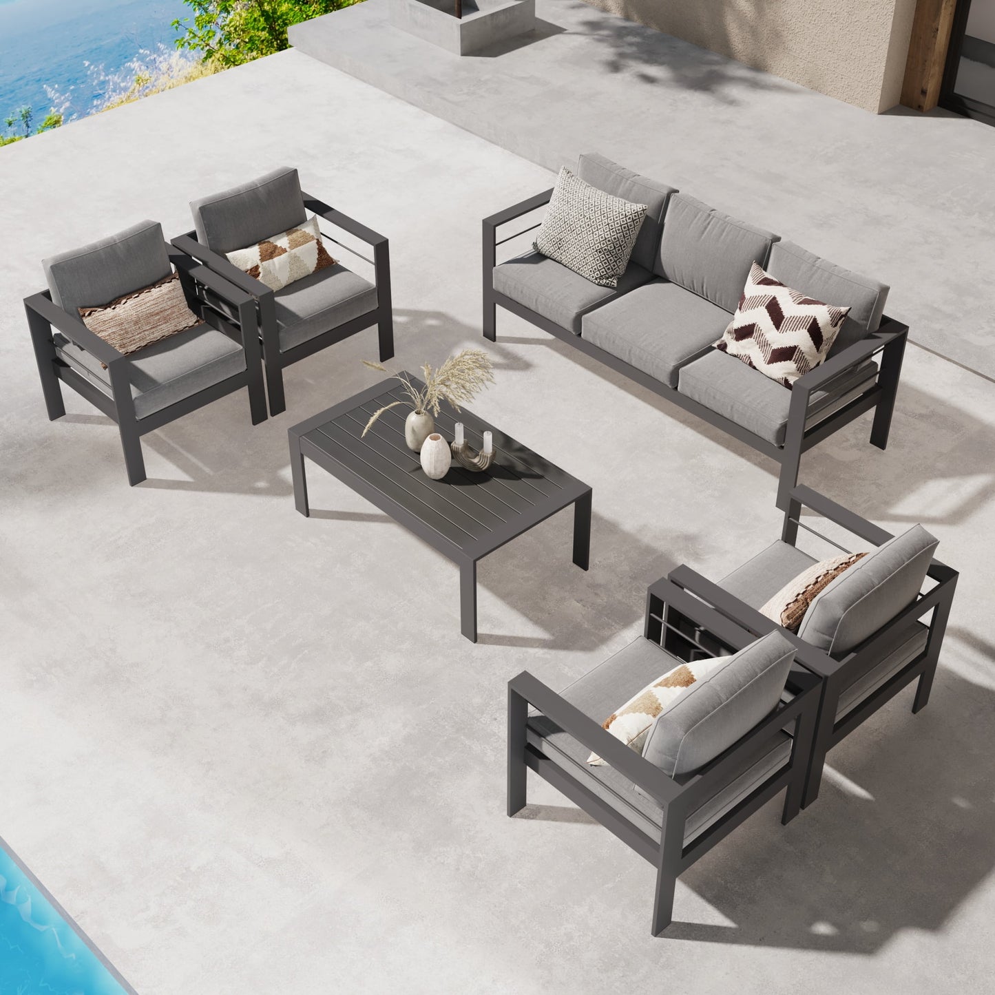 Superjoe Outside Patio Aluminum Coffee Table, Outdoor End Table with Aluminum Frame, Modern All-Weather Metal Rectangle Table Garden Furniture, Dark Grey
