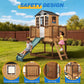 May in Color 9-in-1 Multifunctional Wooden Playhouse with Slide, Sandbox, and Kitchen - A Durable Backyard Adventure Playset for Kids Ages 3-10