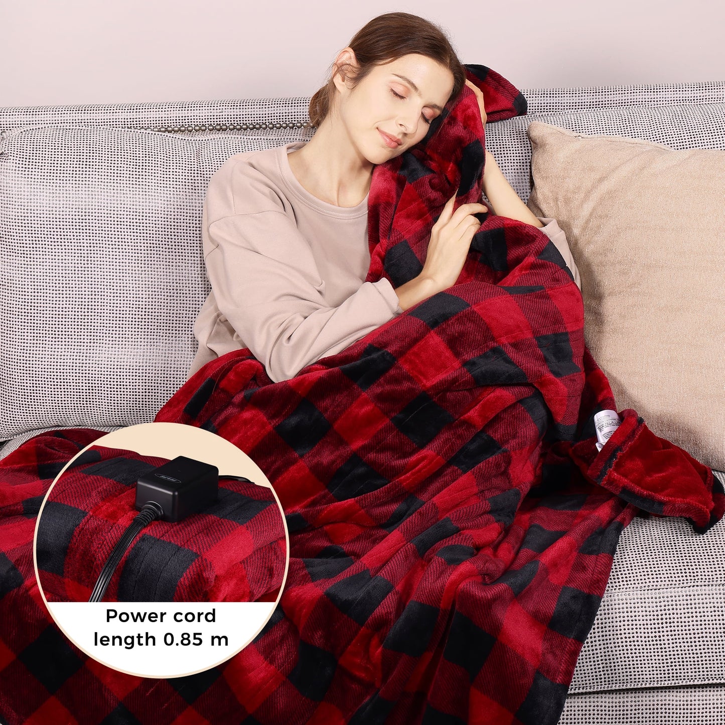 Heynemo 50" x 60" Electric Blankets Heated Throw Soft Flannel Heating Blanket with 4 Hours Auto Off, 5 Years Warranty, ETL Certified, Machine Washable, Red & Black