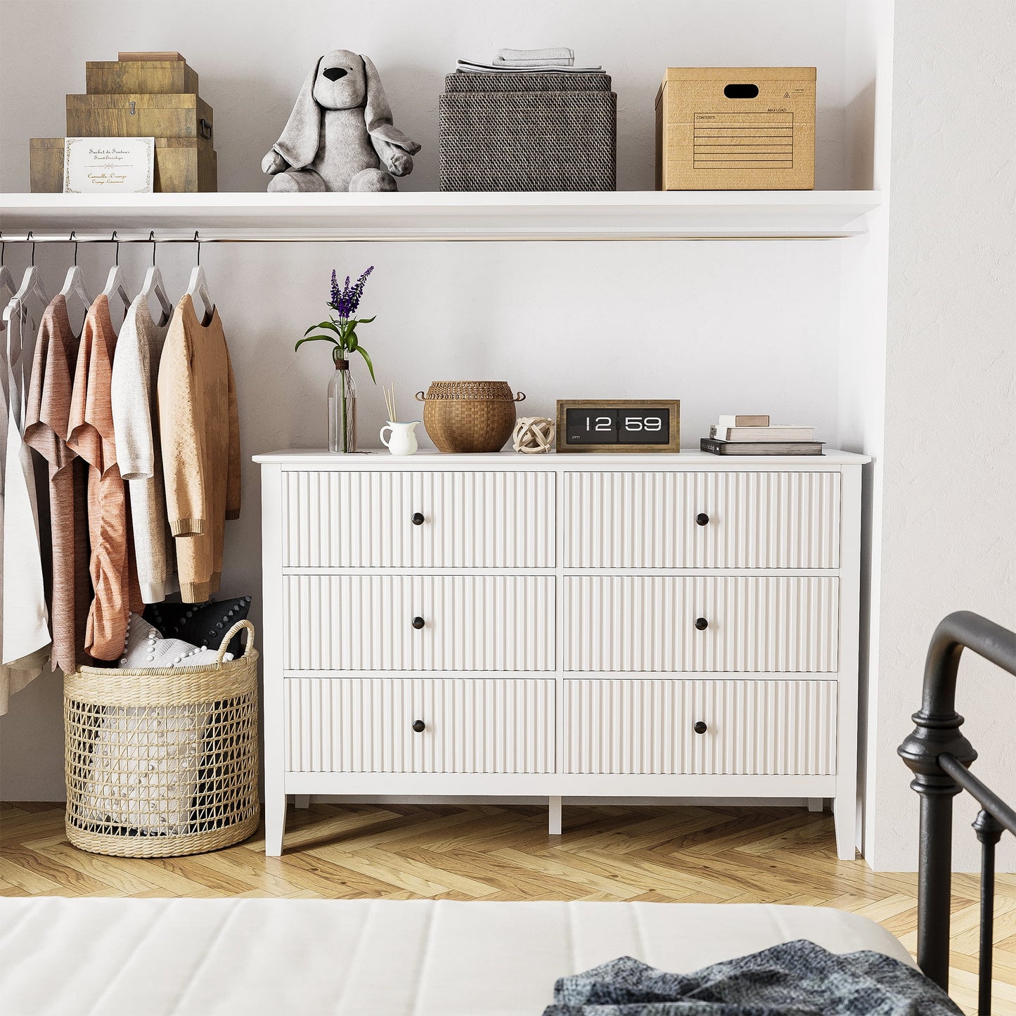 RoyalCraft Revamp 6-Drawer Double Dresser, White Wooden Storage Cabinet for Bedroom