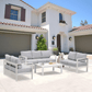 Heynemo 4 Pcs 7 Seats Outdoor Furniture Sofa Set Aluminum Patio Conversation Set With Coffee Table and 5 Inches Cushions, White