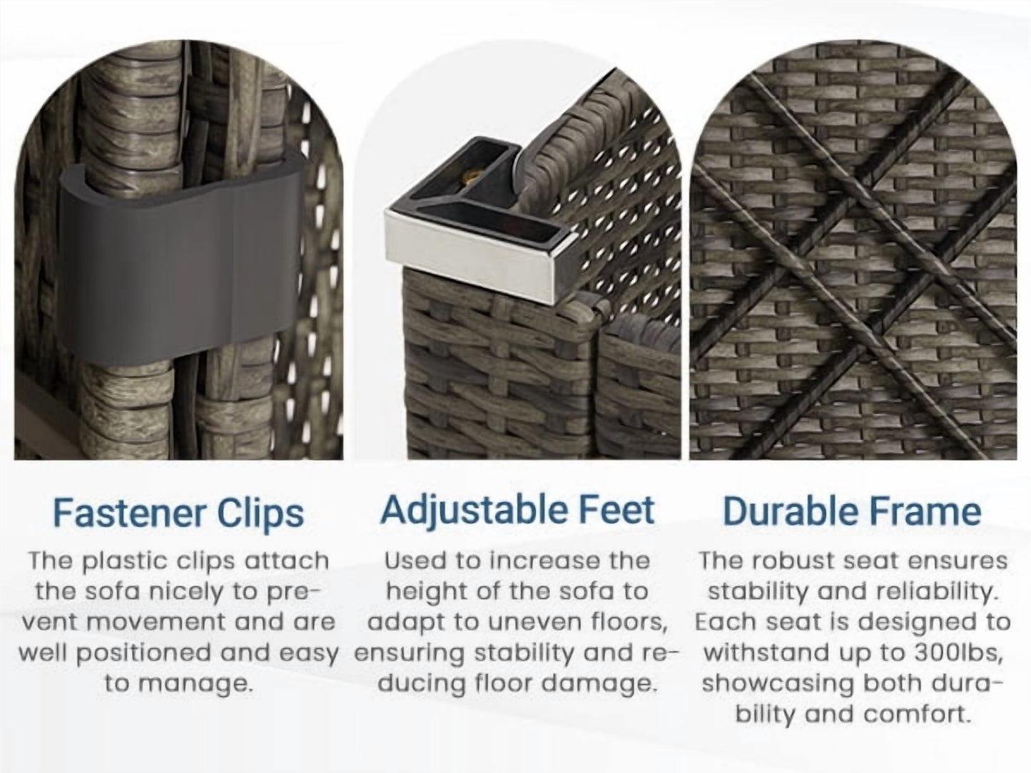 Heynemo 5-Piece Patio Furniture Set with Ottoman and Coffee Table, Outdoor Rattan Furniture Set with Gray Cushions