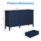 May in Color Fluted 6 Drawer Dresser, Wide Modern Chest of Drawers, Large Wood Storage Cabinet Organizer for Bedroom, Living Room, Hallway, Entryway, Blue