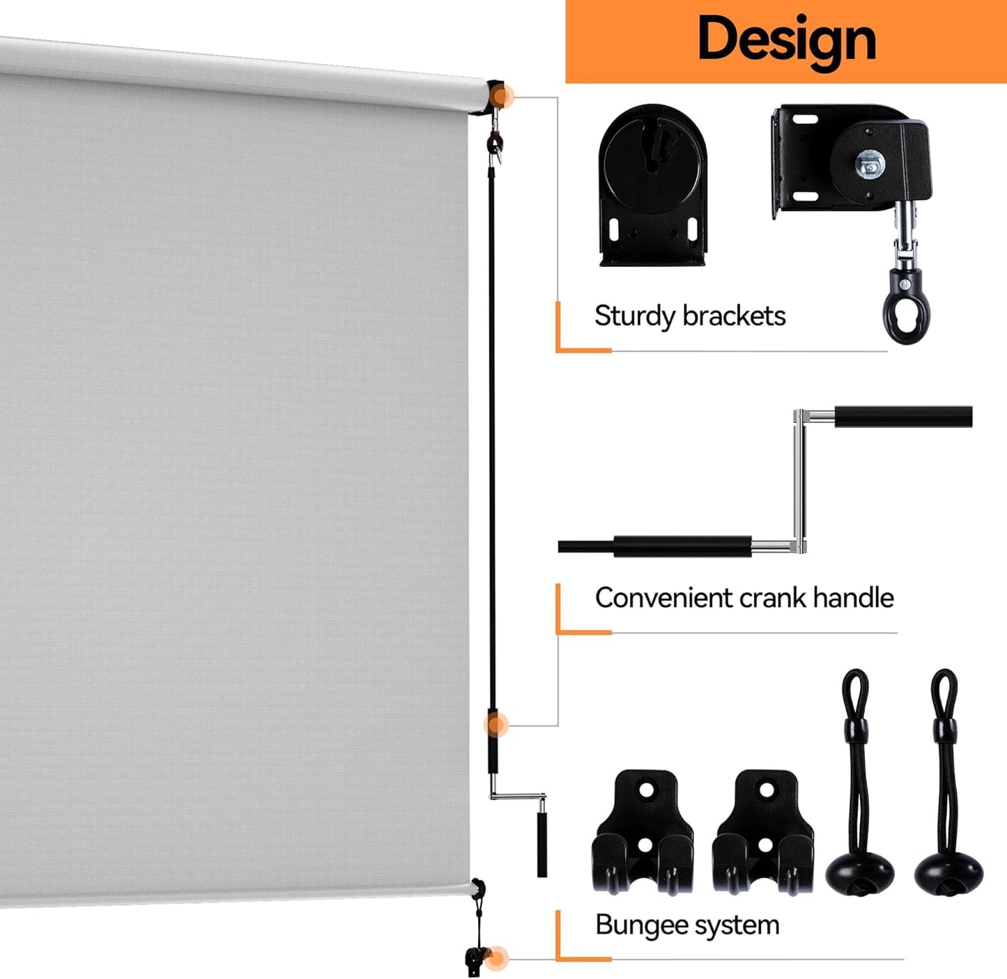Superjoe Outdoor Roller Shade for Patio with 95% UV Protection, Cordless Roll Up Blind, Waterproof, Gray