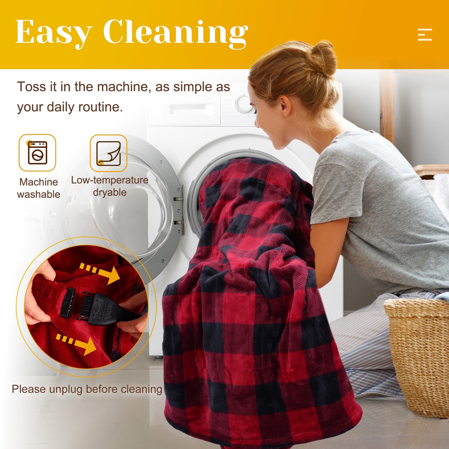 Superjoe Electric Throw Heated Blanket, Double-Layer Flannel, 4 Heat Settings and Auto-off, 60" x 50", Red Plaid