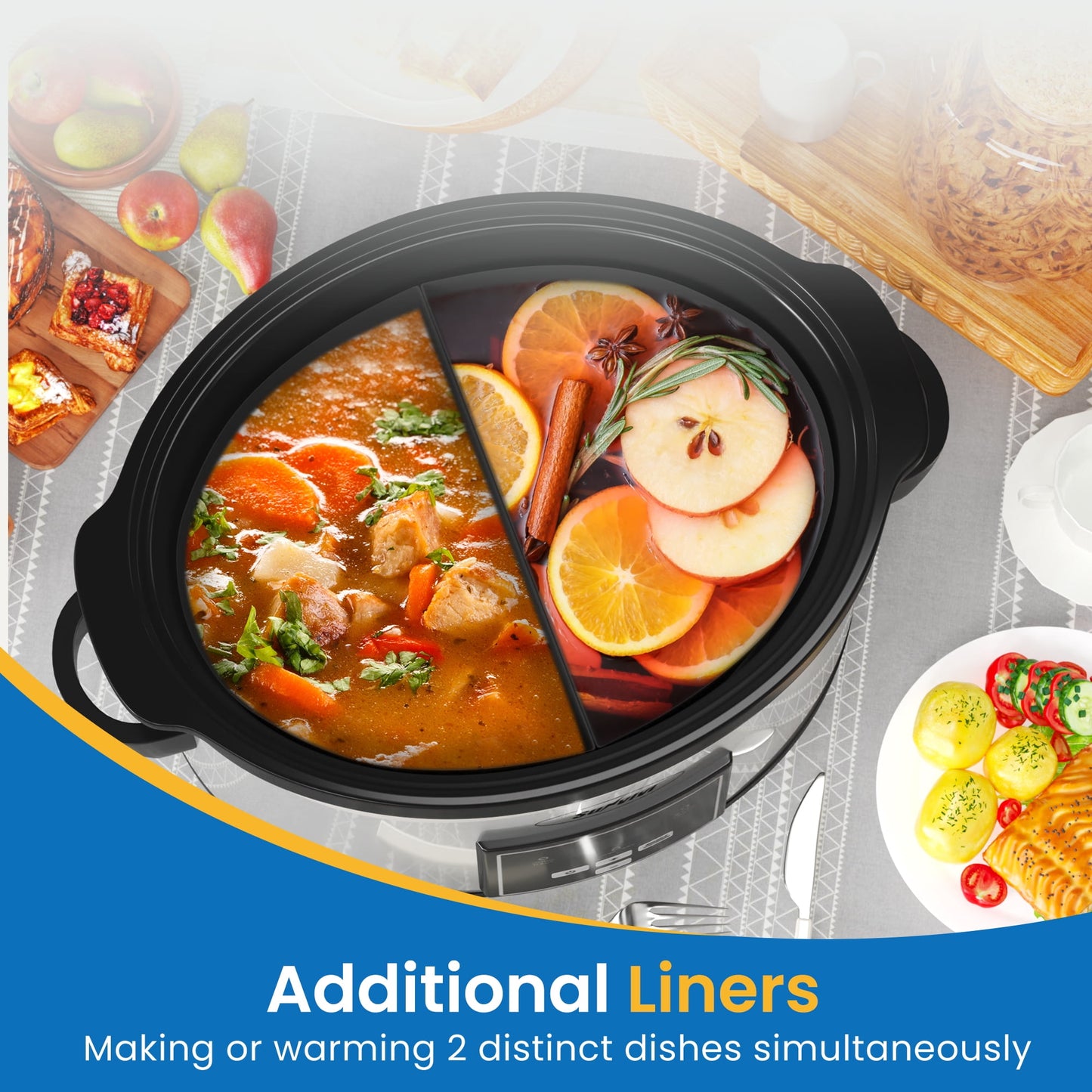 Sunvivi 2-in-1 Silicone Slow Cooker Liners, Reusable Divider Insert for 6QT Crock Pot, Bpa Free, Dishwasher Safe, Grey