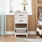 RoyalCraft Tall Nightstand, Side Table with 2 Drawers and Open Shelf Below, Bedside Table with Solid Feet, Modern Night Stand End Table for Bedroom, Living Room, Home Office, White
