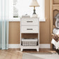 May in Color Tall Nightstand, Side Table with 2 Drawers and Open Shelf Below, for Bedroom, Living Room, Home Office, White