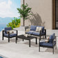 Heynemo Superjoe 4 Pcs Outdoor Aluminum Furniture Set All-Weather Patio Sectional Chat Sofa Conversation Set Loveseat Coffee Table Black Frame Blue Cushion