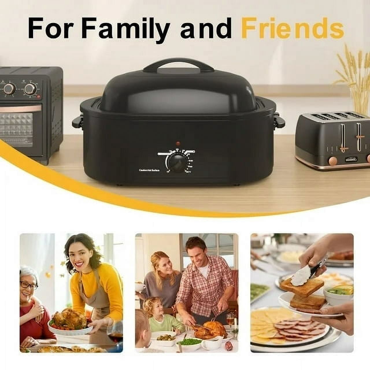 Superjoe 20 QT Electric Roaster Oven, Stainless Steel Self-Basting Lid Removable Pan, Black
