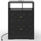Heynemo Modern Accent Side Table with 2 Drawers, Gold Knobs, and Diamond Carvings, Large Night Stand for Living Room, Bedroom, Entryway, Black