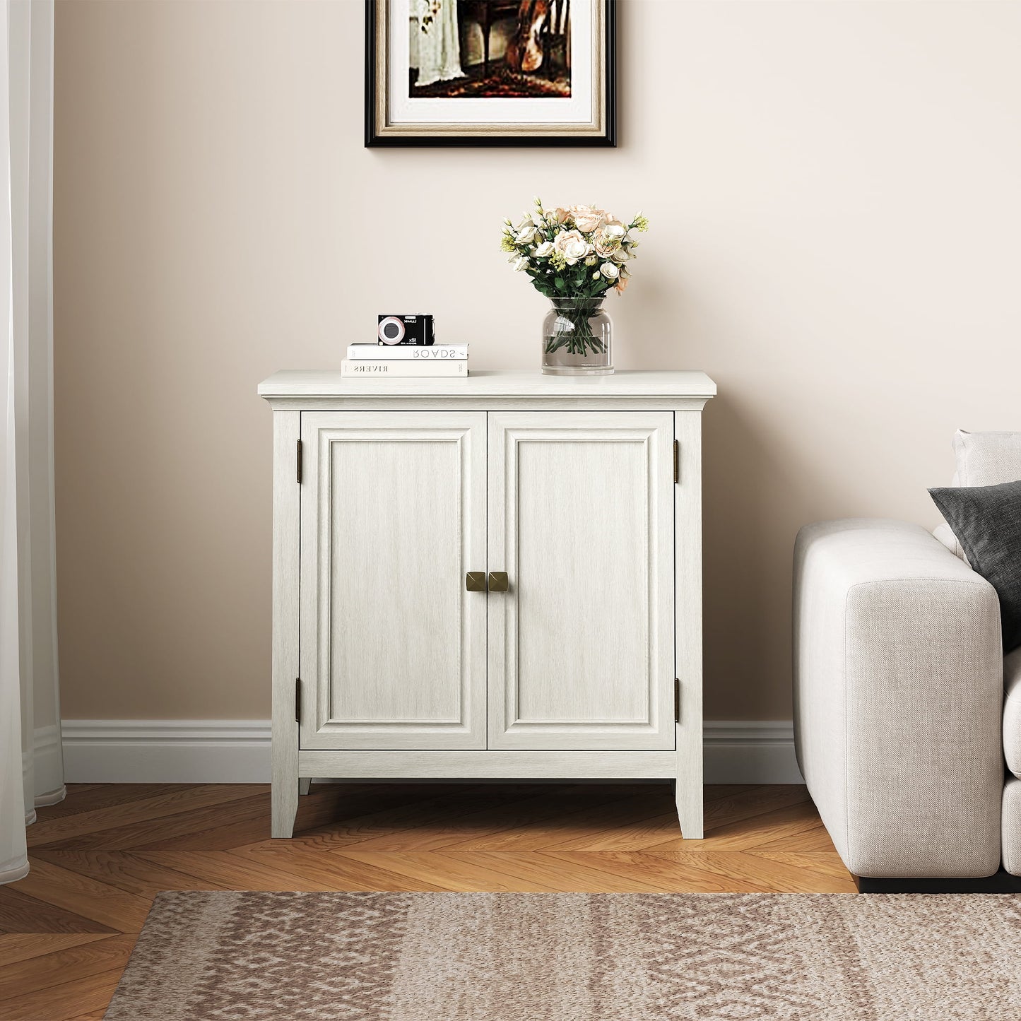 Heynemo 2-Door Buffet Cabinet with Storage, Bohemian Sideboard with Adjustable Shelves, Wood Credenza Cabinet for Bedroom, Living Room, Dining Room, Hallway
