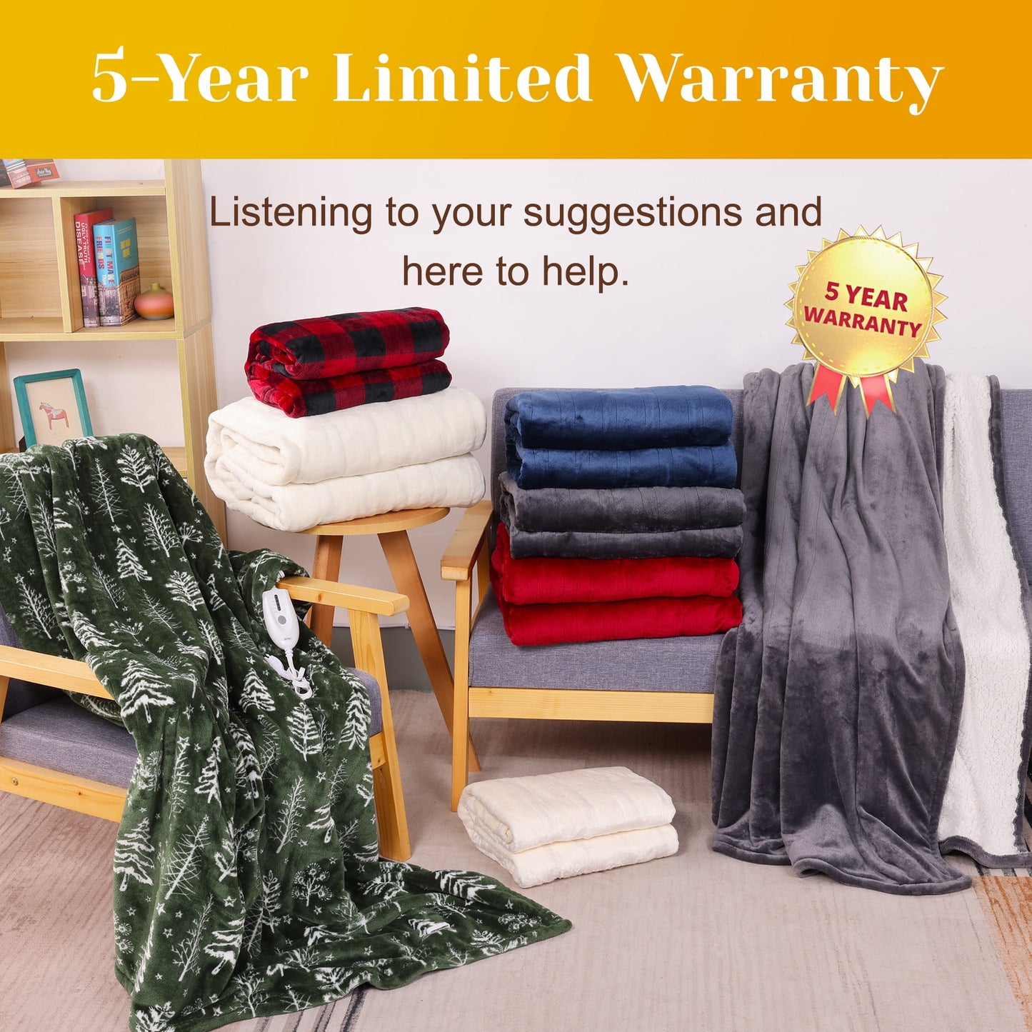 Superjoe Electric Throw Heated Blanket, Double-Layer Flannel, 4 Heat Settings and Auto-off, 60" x 50", Red Plaid