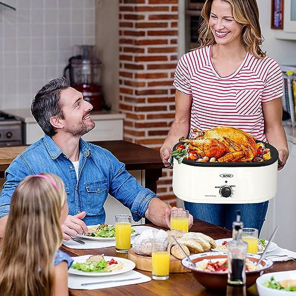 SUNVIVI 18 Quart Turkey Electric Roaster Oven with Self-Basting Lid, Stainless Steel, White