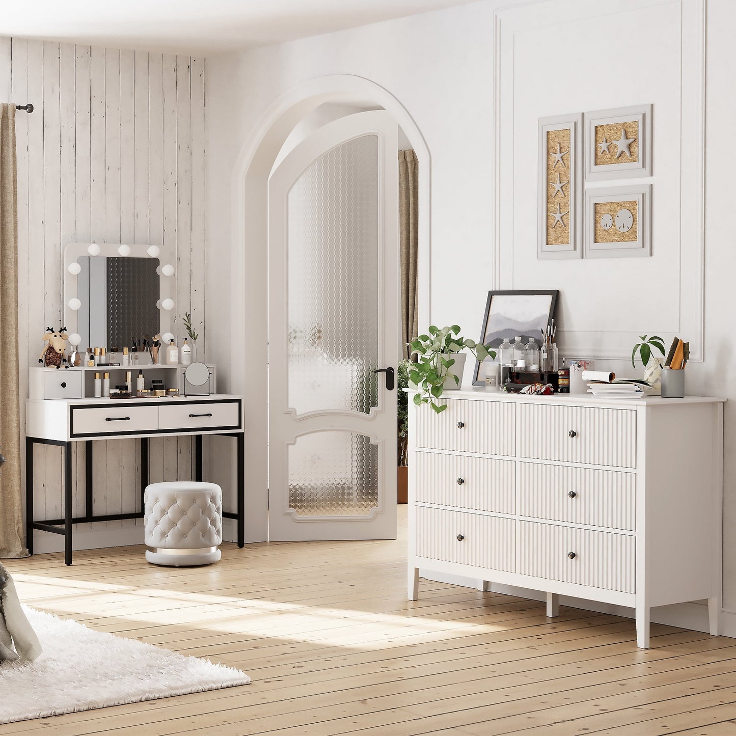 RoyalCraft Revamp 6-Drawer Double Dresser, White Wooden Storage Cabinet for Bedroom