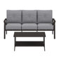Heynemo Outdoor Patio Furniture Set, 2 Piece Patio Conversation Set, Metal Furniture Set with 3 seat Sofa for Porch Backyard, Black Metal Chair with Gray Cushions