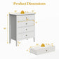 RoyalCraft White Fluted 4 Drawer Dresser for Bedroom, Modern Chest of Drawers, Wood Dresser for Storage Clothes, Wooden Storage Cabinet Nightstand for Bedroom, Hallway, Living Room, Entryway