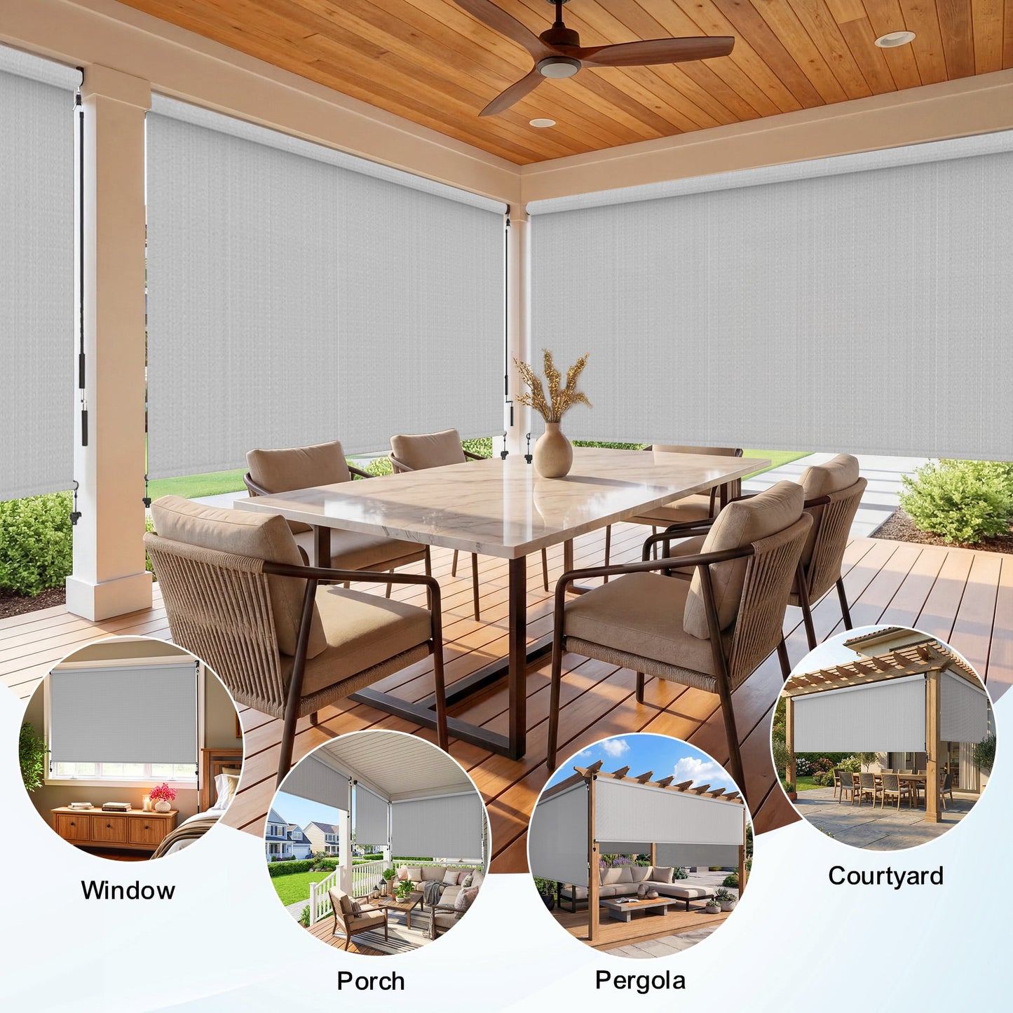 Heynemo 10'x 8' Outdoor Roller Shade, Cordless Patio Shade with Crank Handle, 95% UV Protection Outdoor Blind for Porch, Gazebo, Pergola, Gray